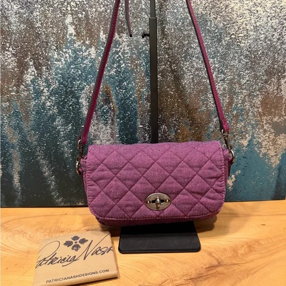 Patricia Nash Quilted Denim Bonny Crossbody in stunning Dark Pink (fusha) NWOT